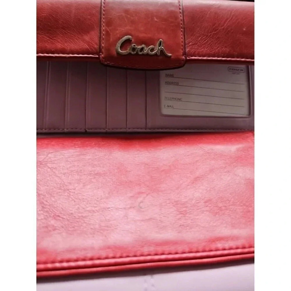 Coach Vintage Red Leather Trifold Checkbook Wallet Designer - Picture 14 of 14